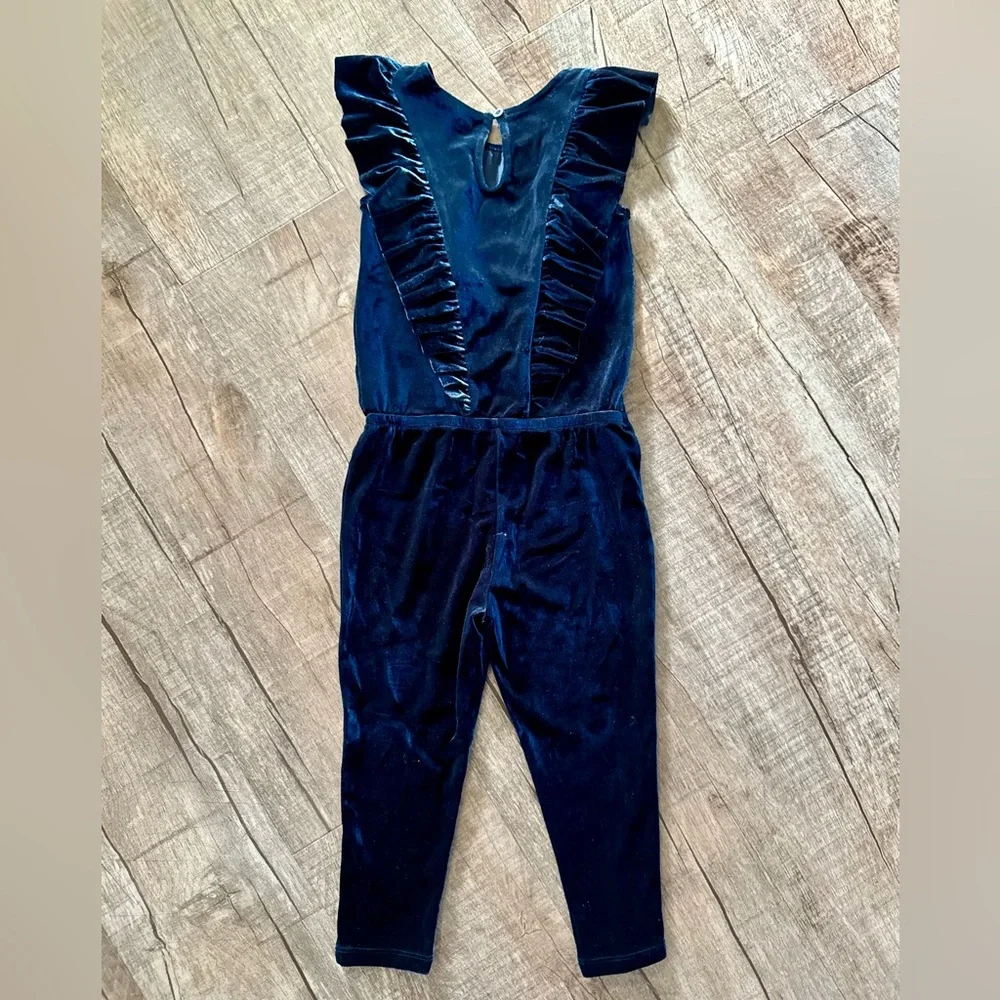 Toddler Girls Velour Jumper 3T‎ Navy Blue Ruffle Sleeveless Soft Stretch